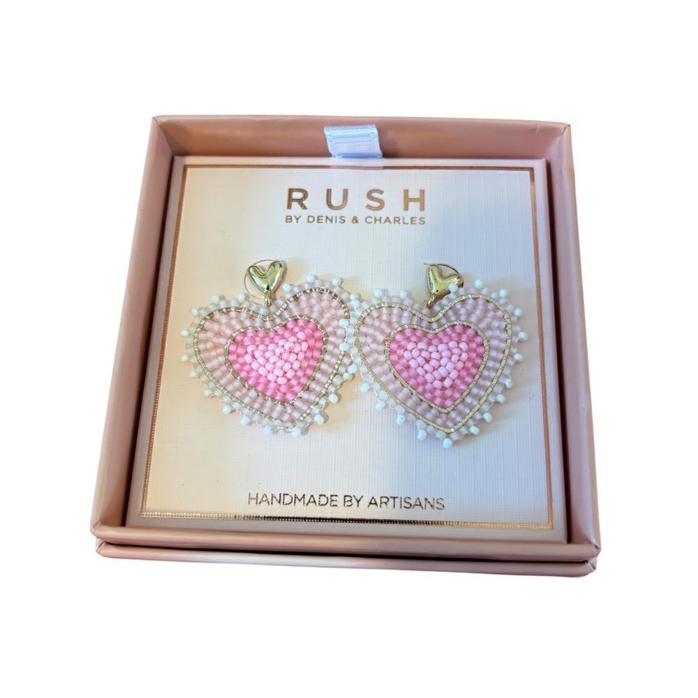 Delicate Looking Handmade Beaded Heart Shaped Dangle Earrings.